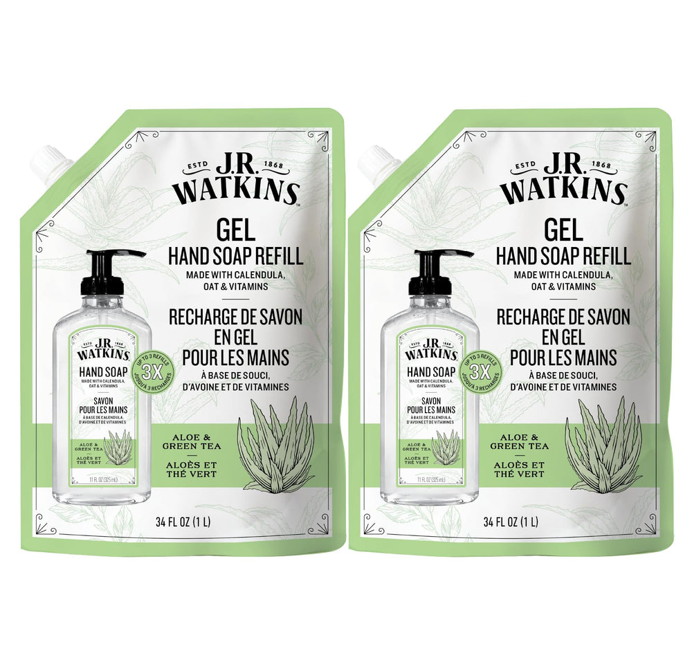 J.R. Watkins gel de manos relleno, dos-pack 34 oz, limpieza suave.