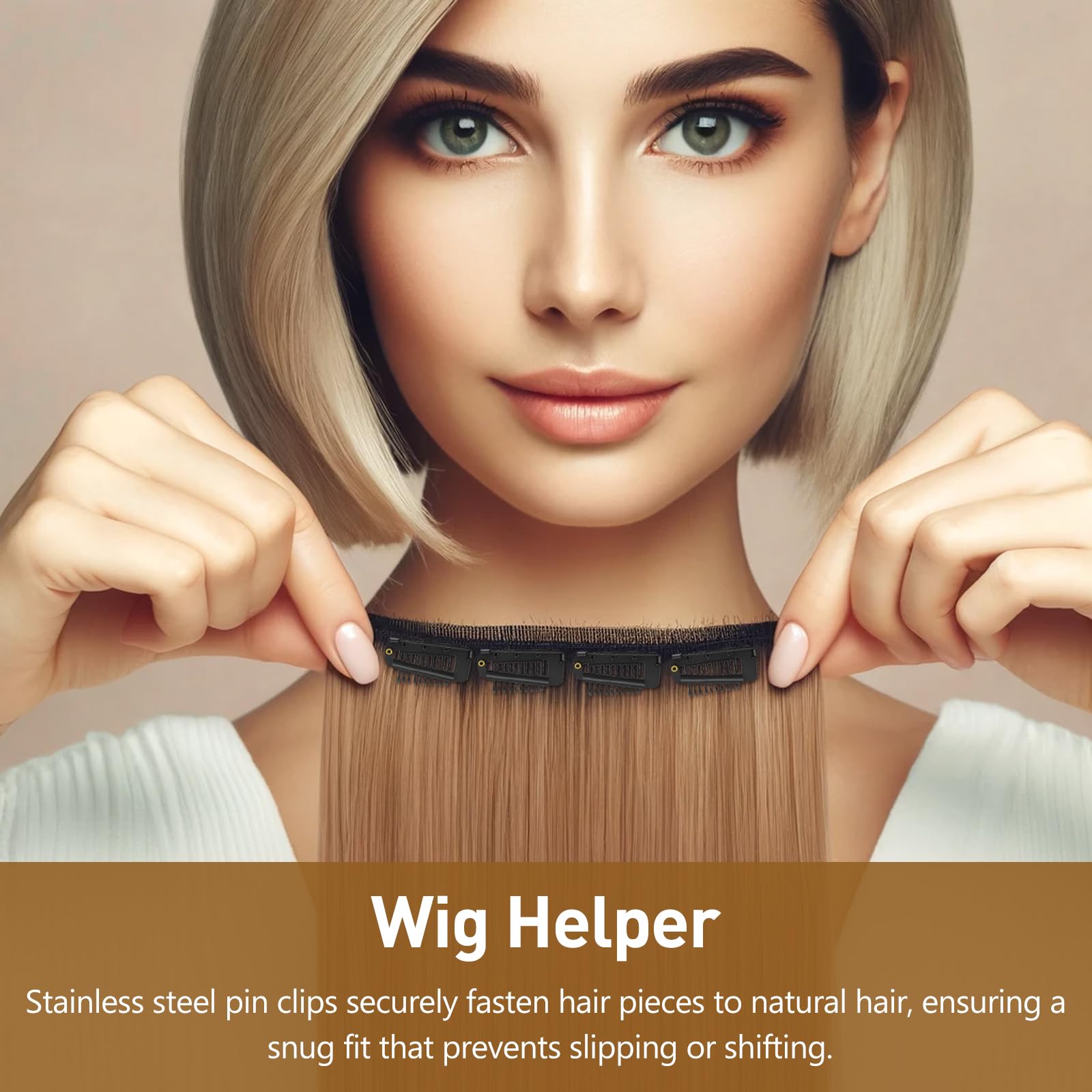 Jaasuee clip para pieza de wig, fijación estable sin dañar el cabello.