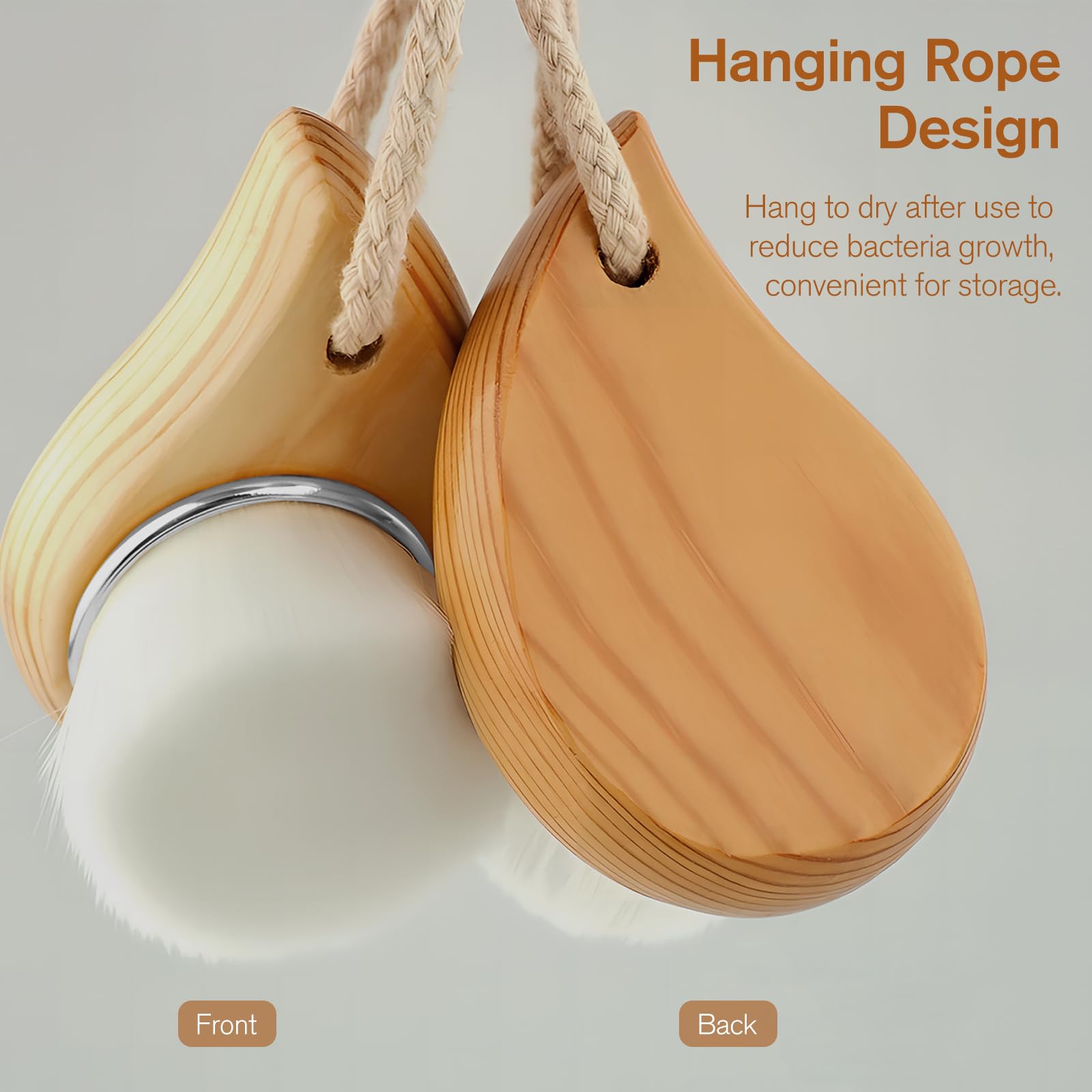 Jaasuee brush hanging loop enables quick drying in the shower