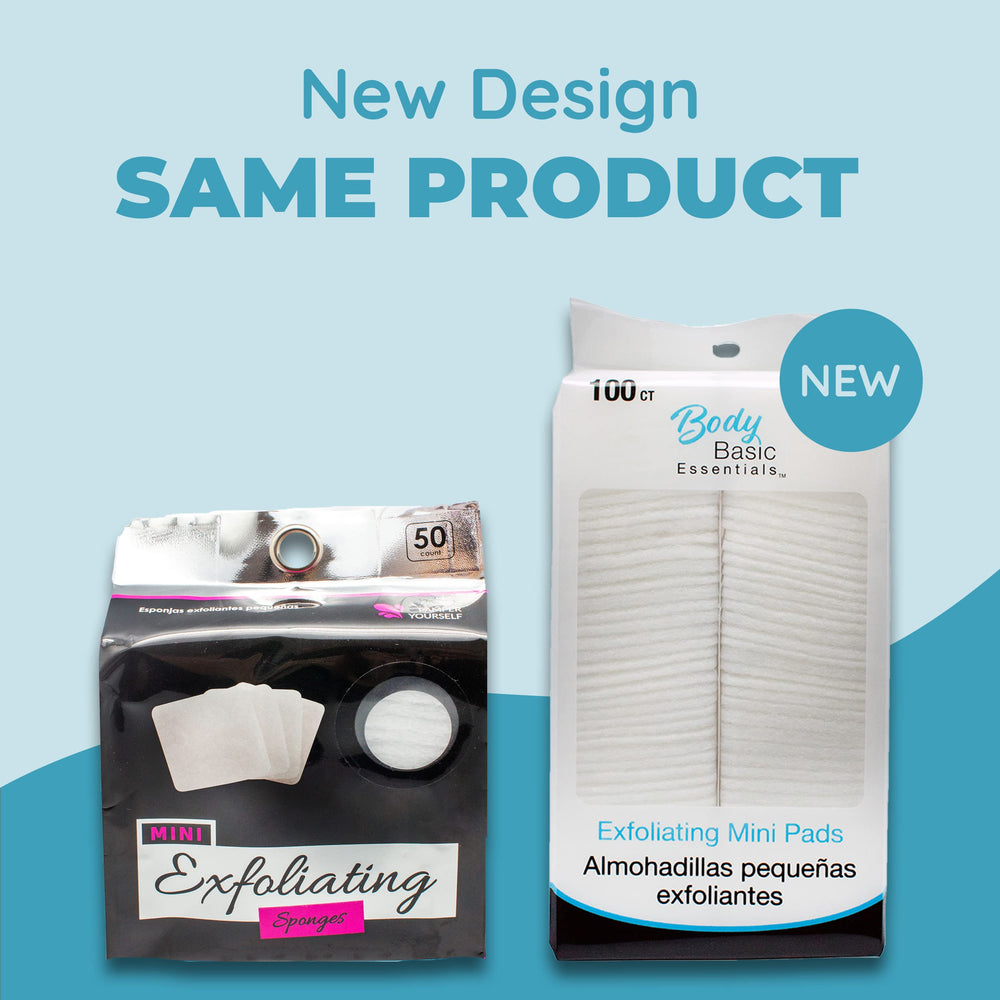Jacent mini exfoliating pad packaging and texture illustrate suitable for all skin types.