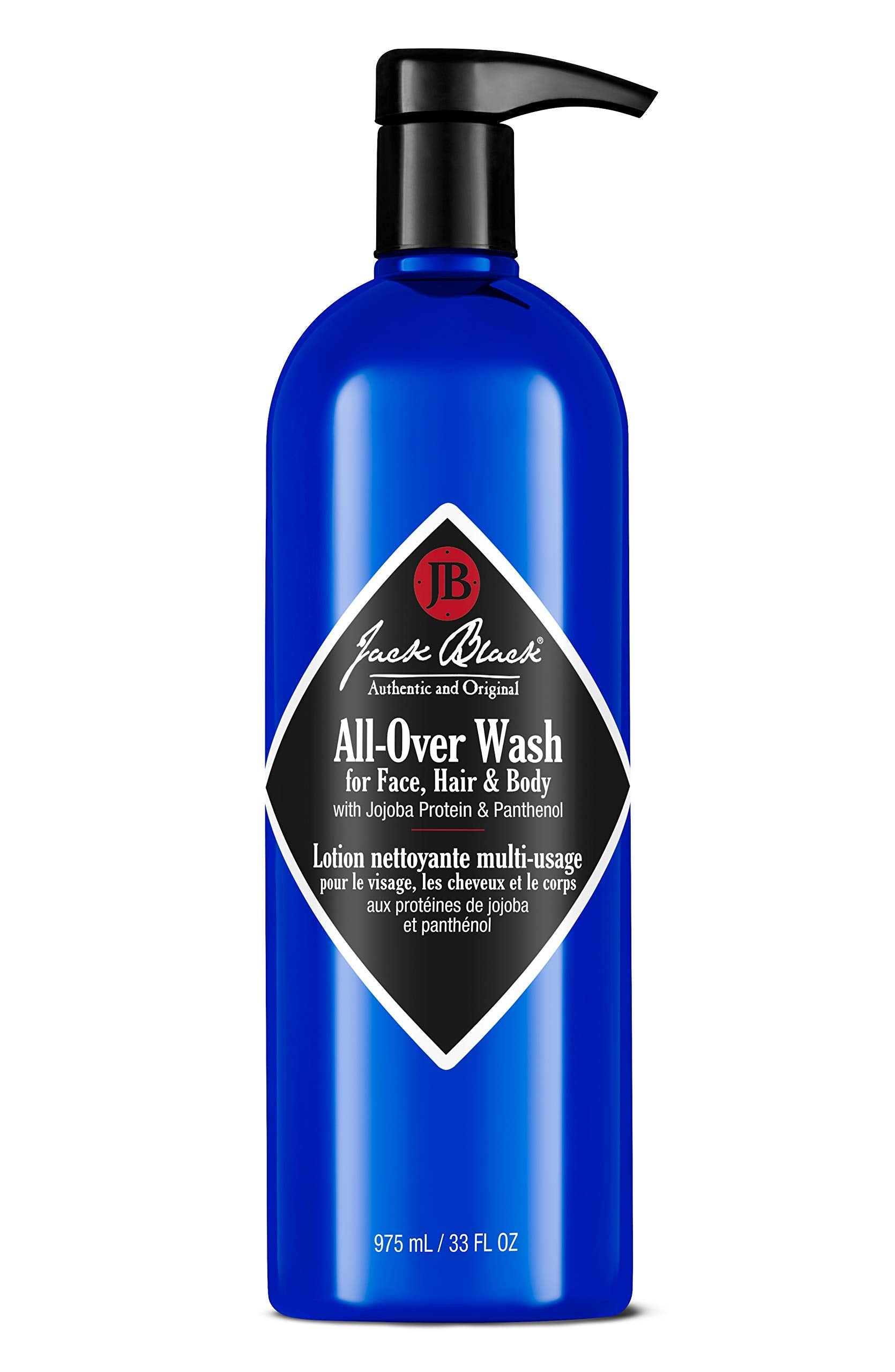 Jack Black All-Over Wash bottle showing multipurpose cleanser for face, hair, and body