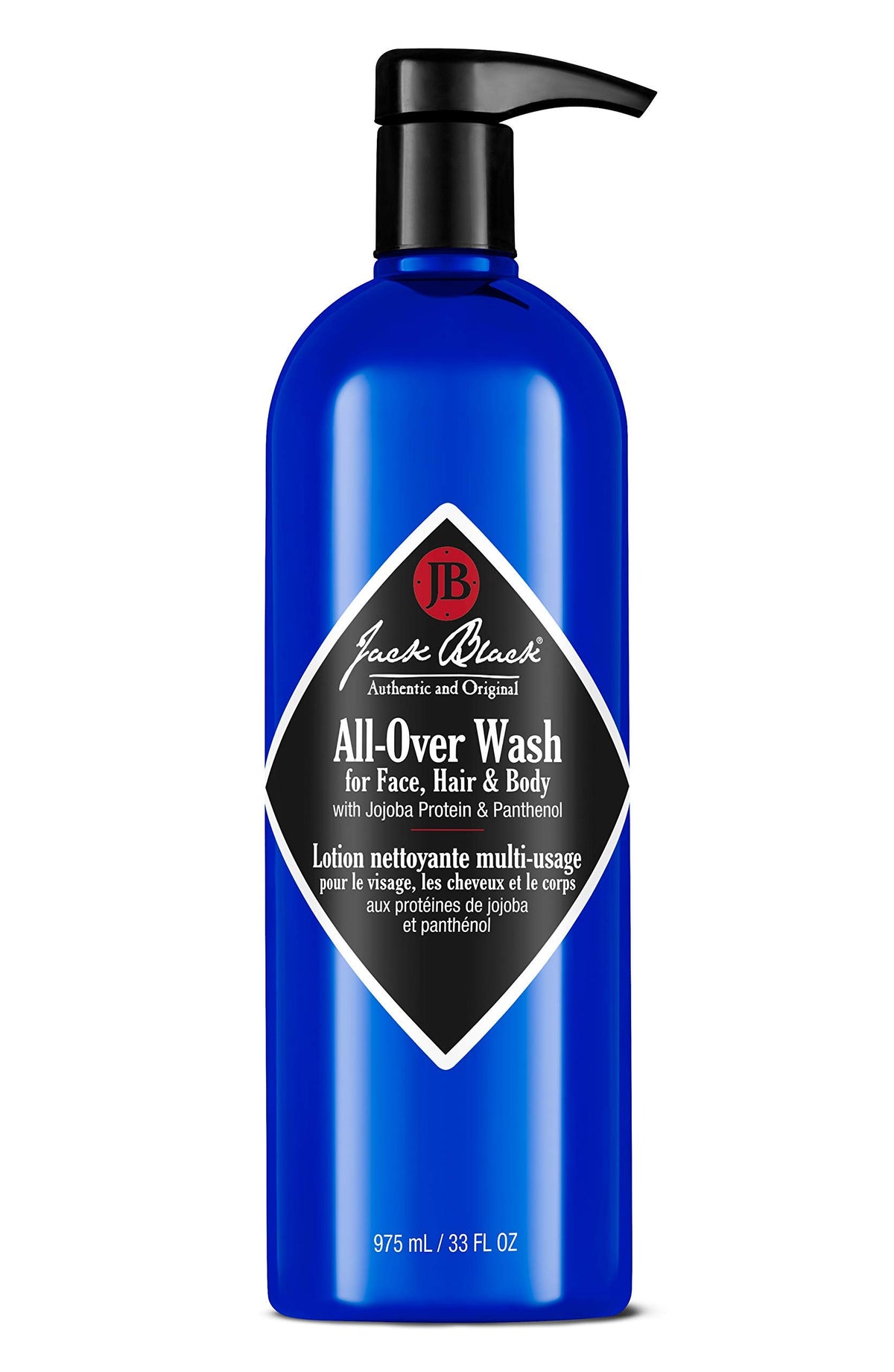Jack Black All-Over Wash bottle showing multipurpose cleanser for face, hair, and body