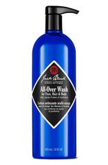 Jack Black All-Over Wash bottle showing multipurpose cleanser for face, hair, and body
