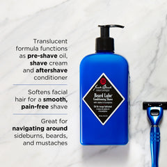 Jack Black Beard Lube Conditioning Shave texture shows lightweight, translucent shave aid for precise shaving.