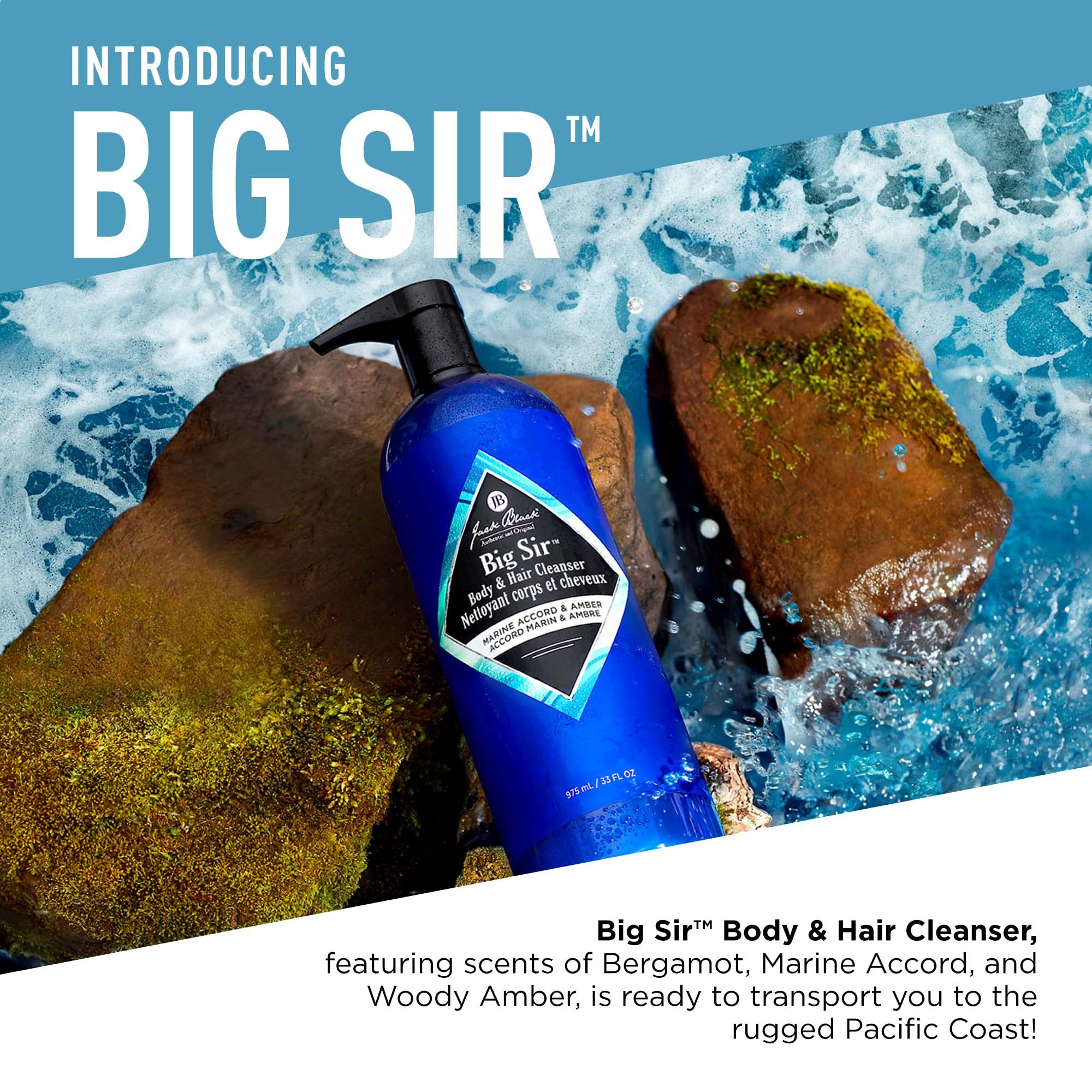 Jack Black Big Sir rich lather demonstrates sulfate-free cleansing for skin and hair.