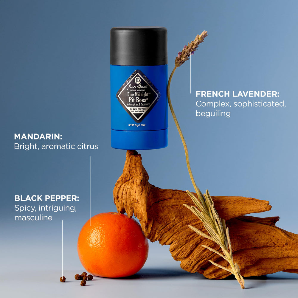 Jack Black Blue Midnight Pit Boss cap emphasizes portable design for travel-ready grooming.