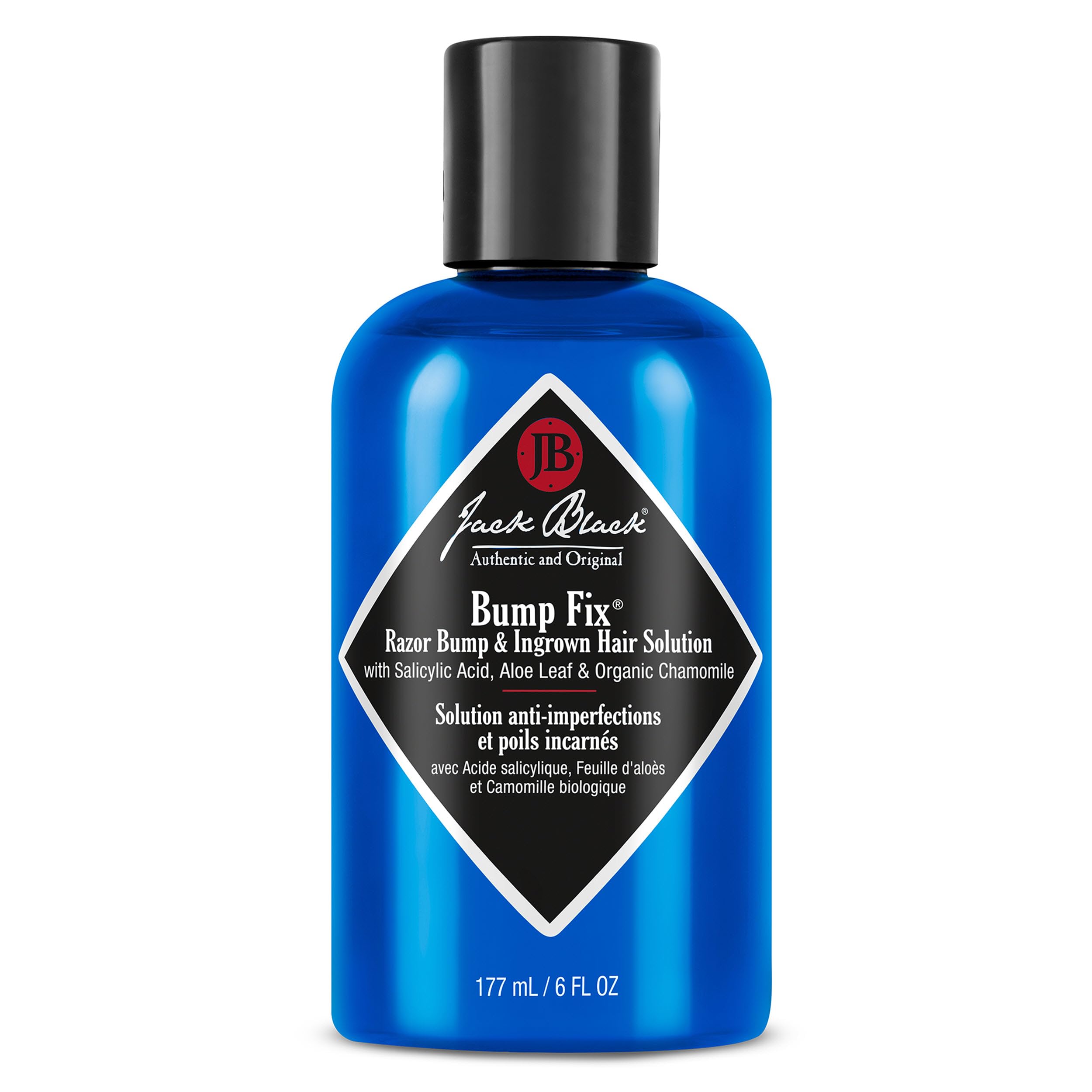 Jack Black Bump Fix bottle display highlights hydrating formula for razor bumps.
