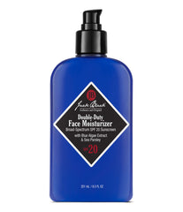 Jack Black Double-Duty Face Moisturizer bottle shown with lightweight hydration claim