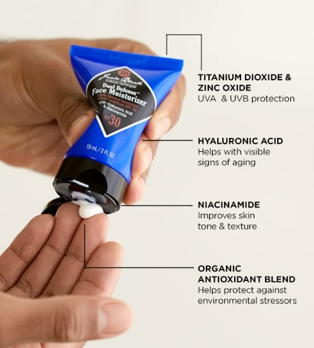 Hyaluronic acid in Jack Black Dual Defense offers visible hydration benefits.