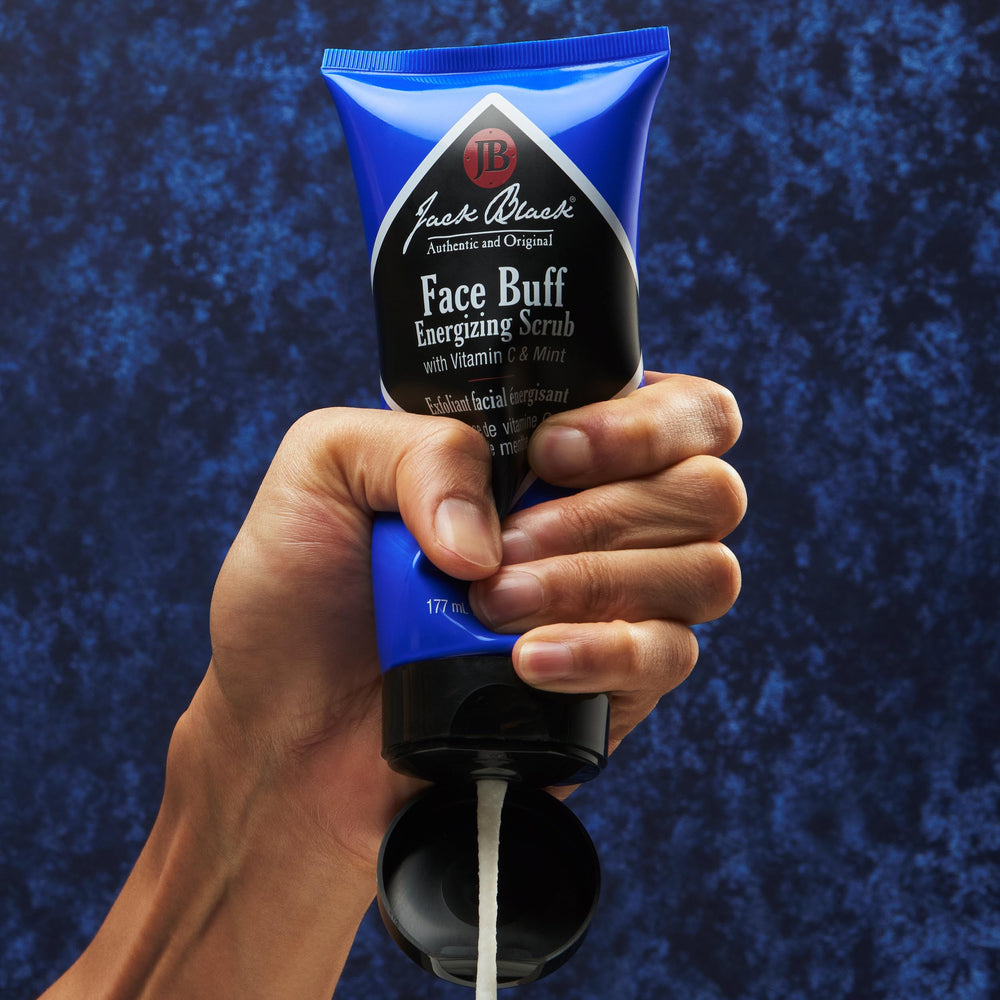 Close-up of textured particles in Jack Black Face Buff Energizing Scrub for gentle exfoliation