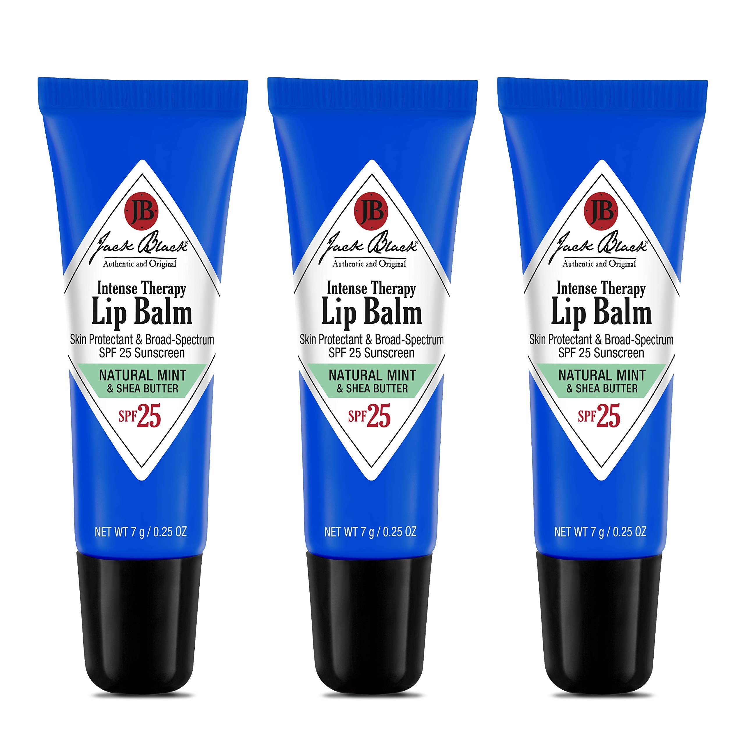 Jack Black Intense Therapy Lip Balm Natural Mint trio, SPF 25 protection for daily lips.