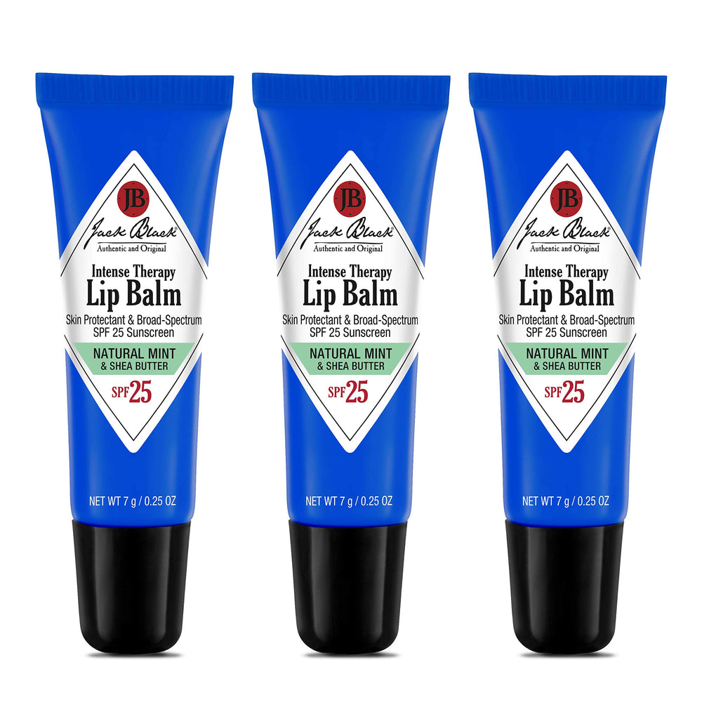 Jack Black Intense Therapy Lip Balm Natural Mint trio, SPF 25 protection for daily lips.