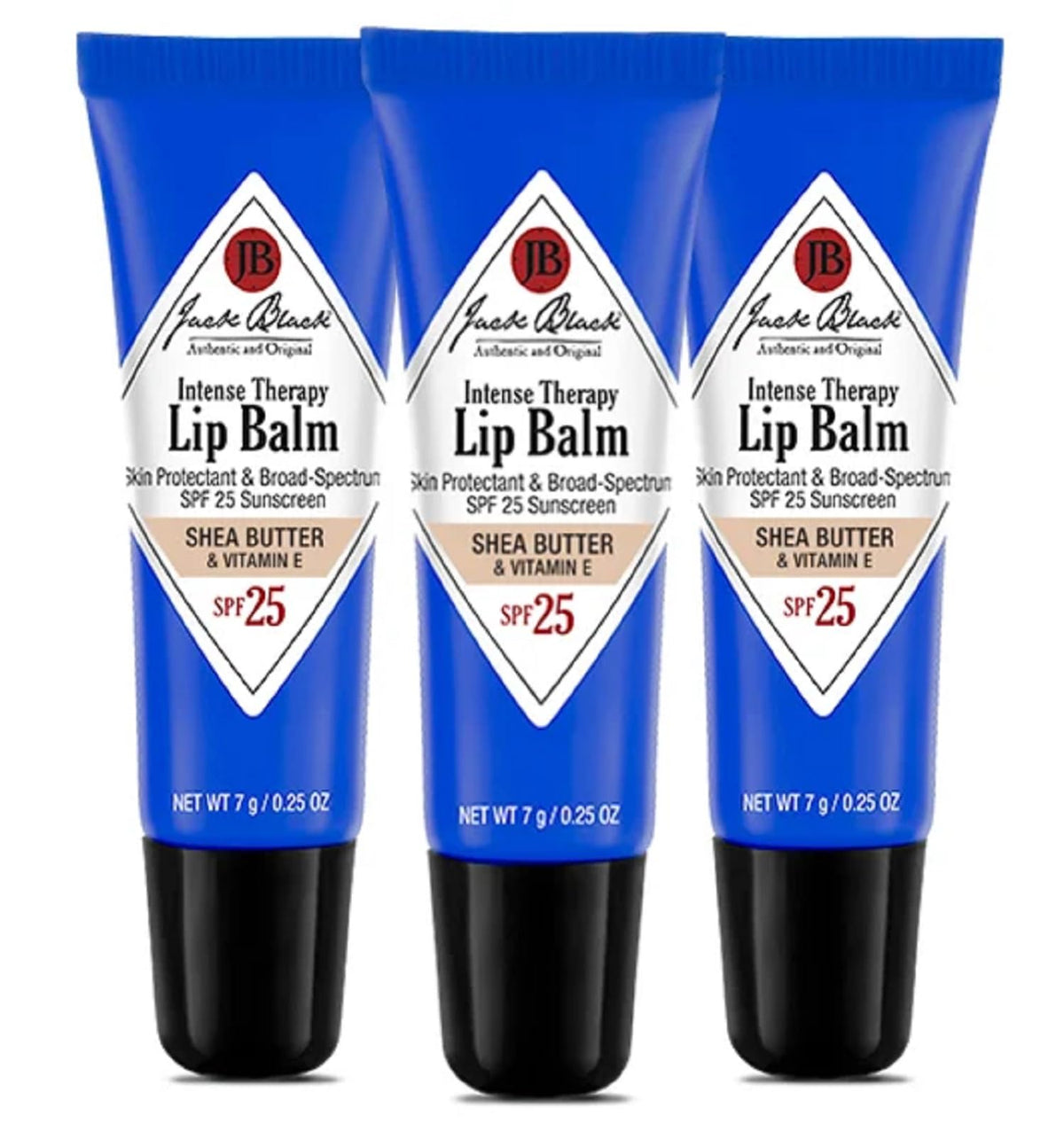 Jack Black Intense Therapy Lip Balm trio pack displayed for daily lip care