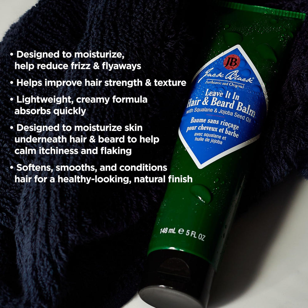 Jack Black Leave It In Balm applied to beard and skin for conditioning and comfort.
