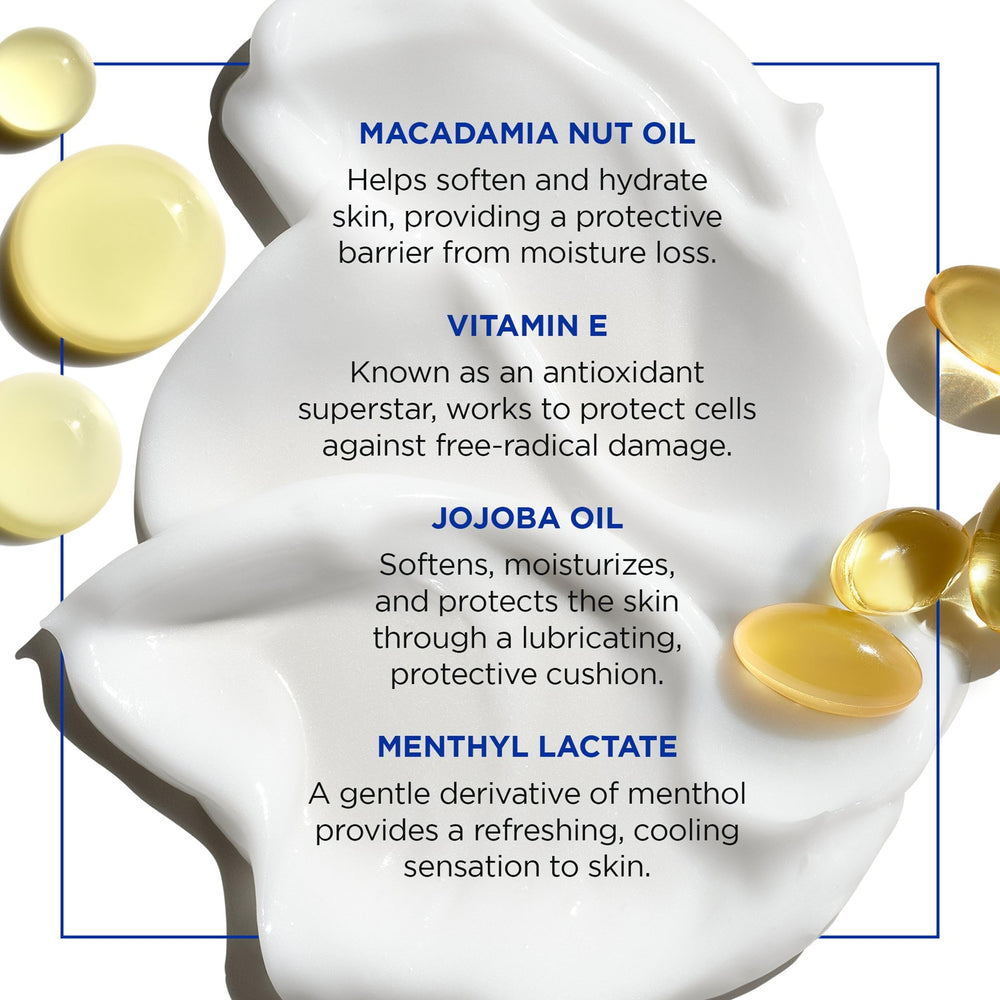 Close-up of macadamia oil in Jack Black lotion delivering deep hydration