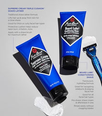 Jack Black Supreme Cream Triple Cushion lather foam highlights rich, creamy texture.