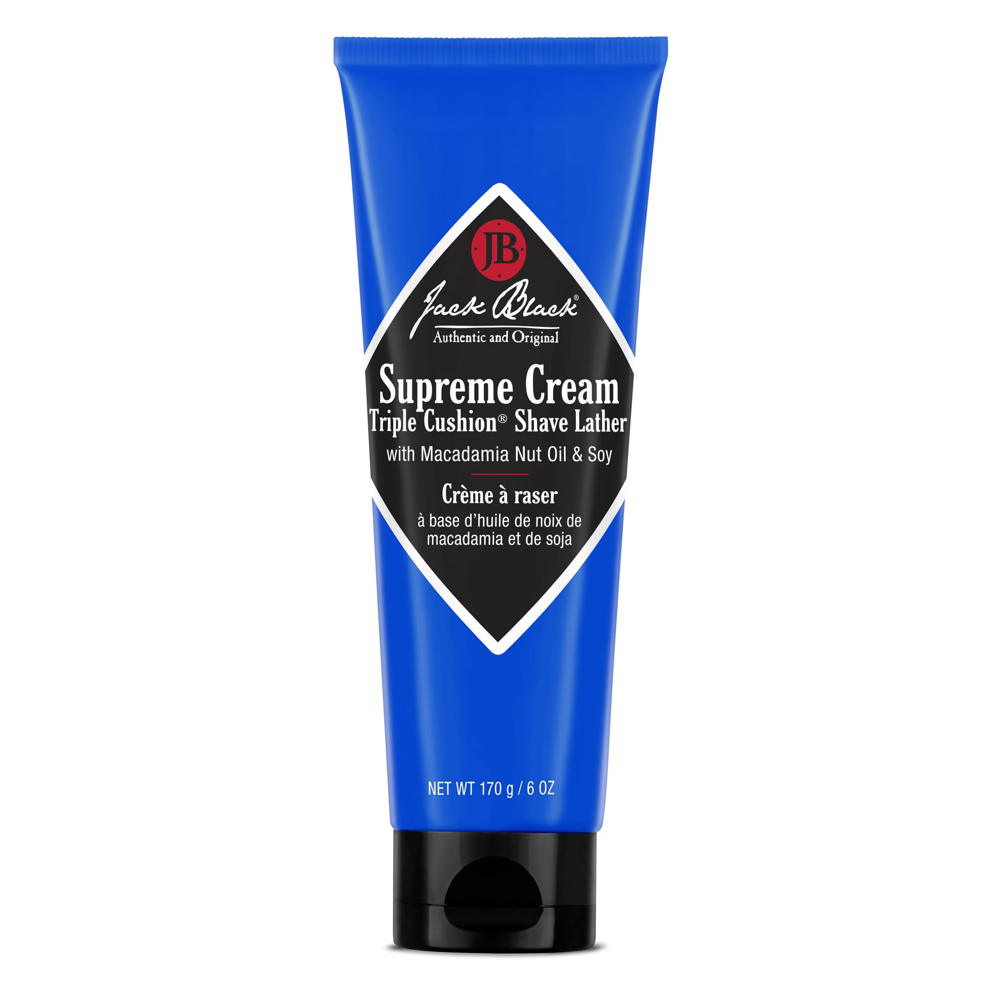 Jack Black Supreme Cream Triple Cushion lather jar promotes a smooth close shave.