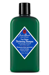 Jack Black True Volume Shampoo bottle on shelf, helping hair look thicker
