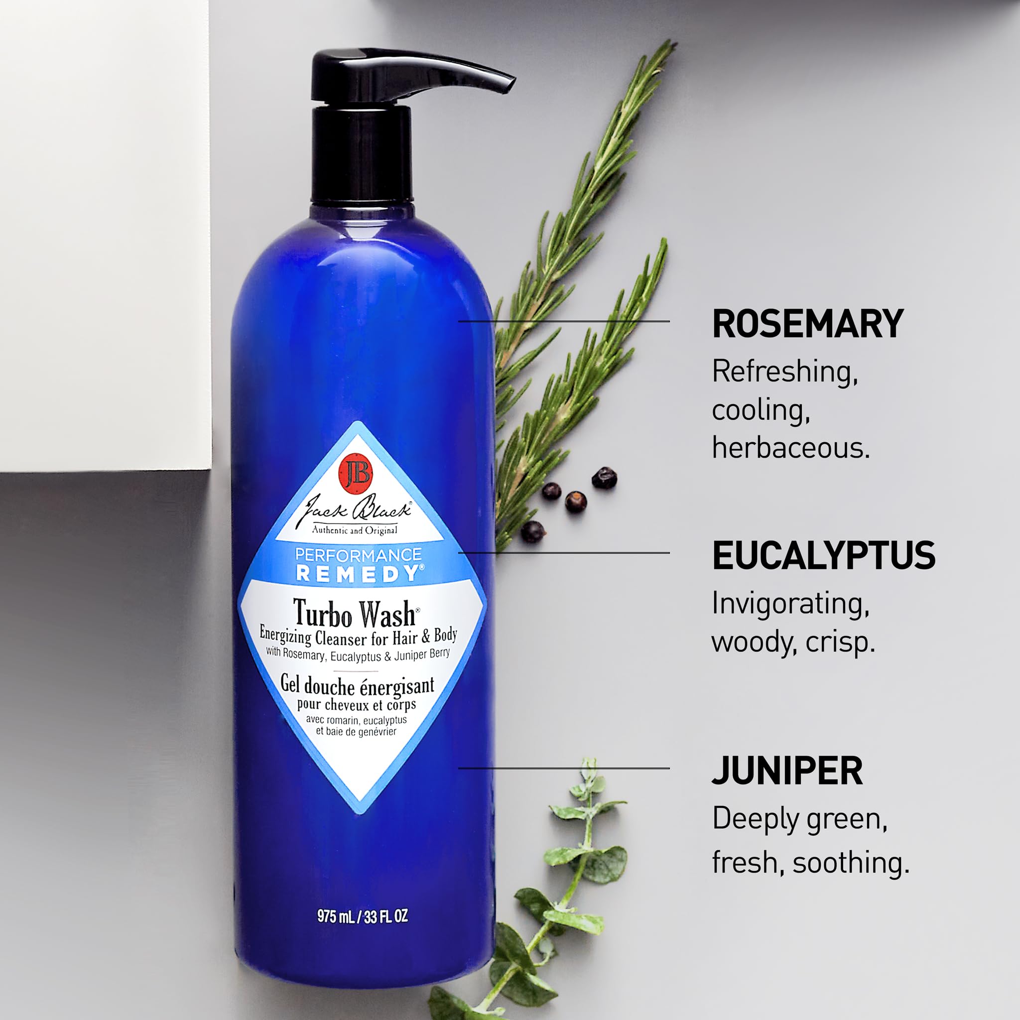 Rosemary and eucalyptus scent energizes the senses during shower.