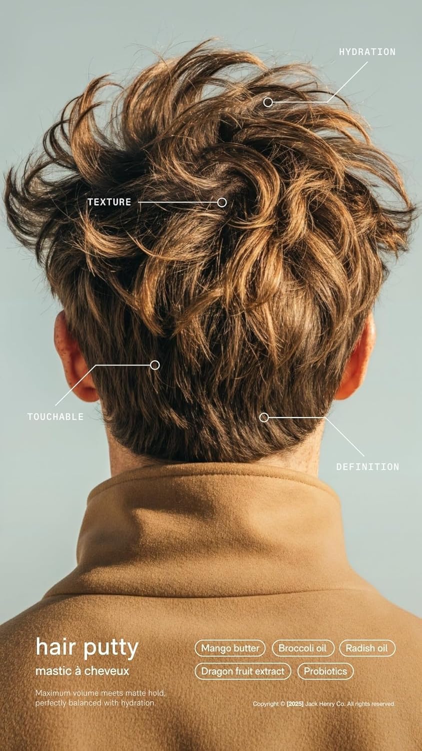 Jack Henry Hair Putty hand texture demonstrates soft, non greasy feel.
