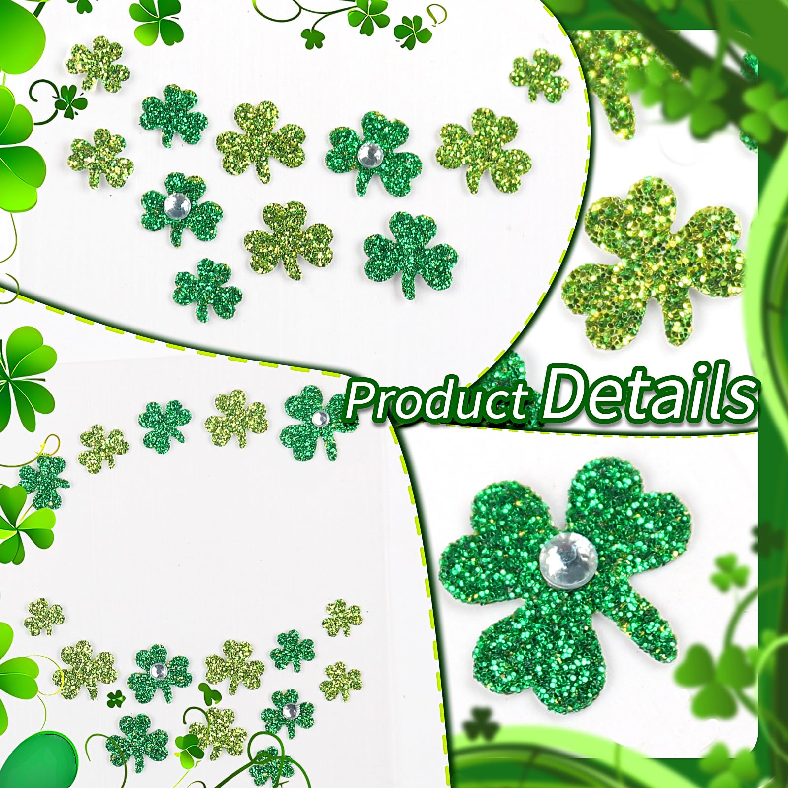 Jacnkb green shamrocks and heart rhinestones enhance parade-ready looks.