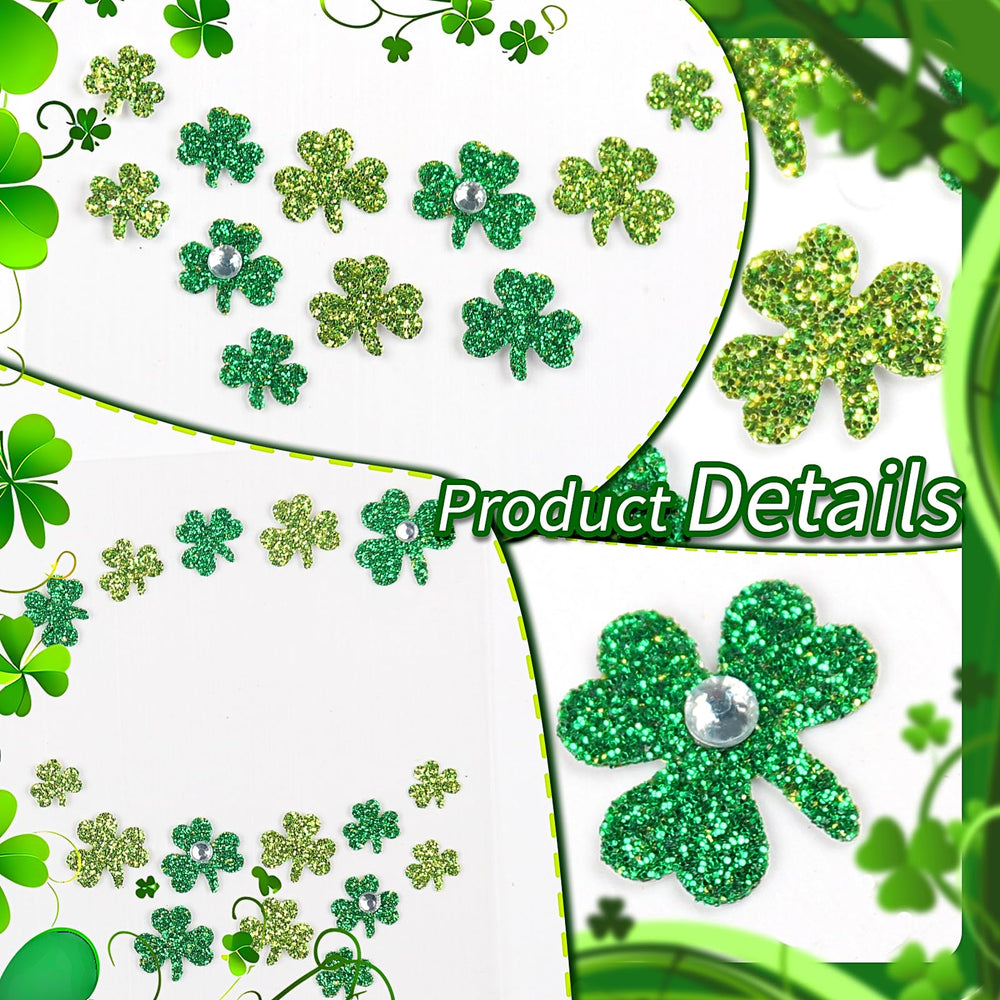 Jacnkb green shamrocks and heart rhinestones enhance parade-ready looks.