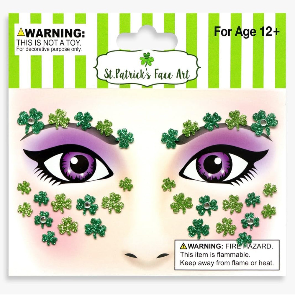 Jacnkb shamrock glitter face tattoos—two sheets for instant St. Patrick's Day sparkle.