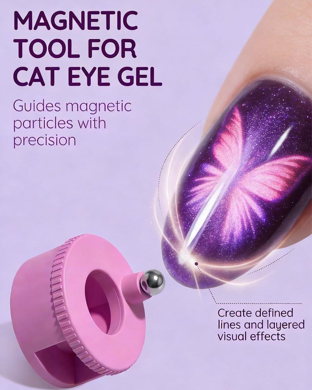 Jacvxn 360° rotation aids quick, repeatable cat eye lines during nail sessions.