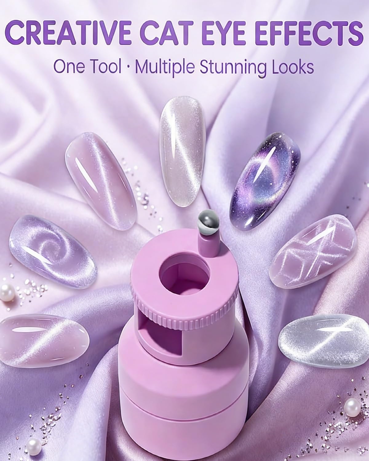 Jacvxn magnetic nail tool supports various cat eye gels for smooth, controlled applications.