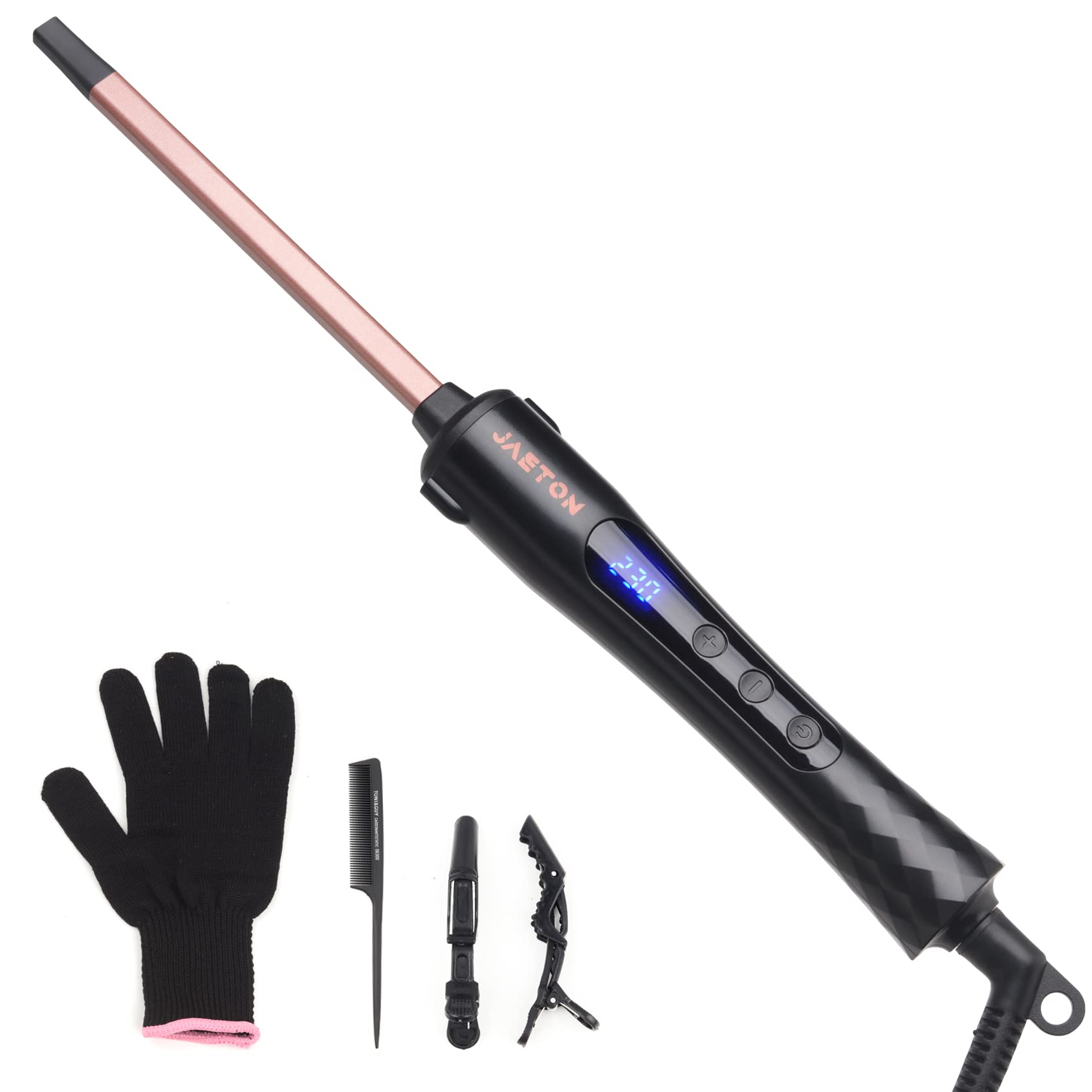 Jaeton 9mm curling iron barrel creates tight curls with smooth, even heat for lasting style.