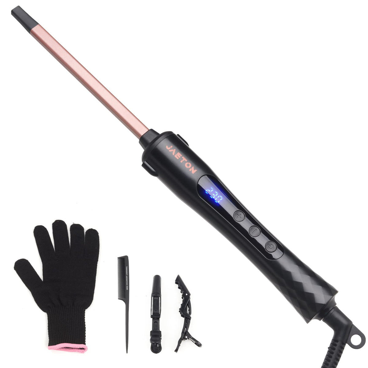 Jaeton 9mm curling iron barrel creates tight curls with smooth, even heat for lasting style.