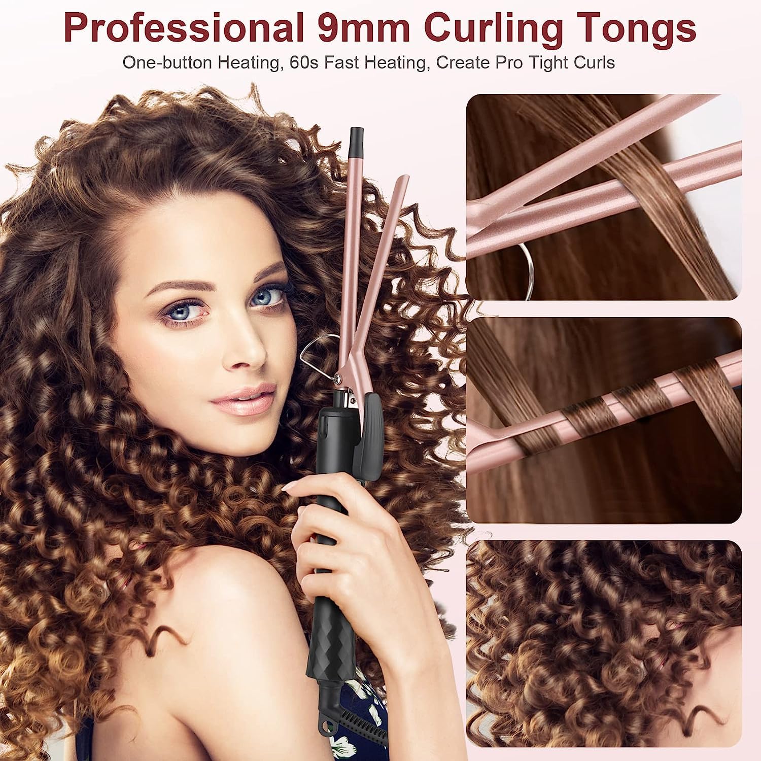JAETON 9mm curling iron clip design keeps hair in place during styling.