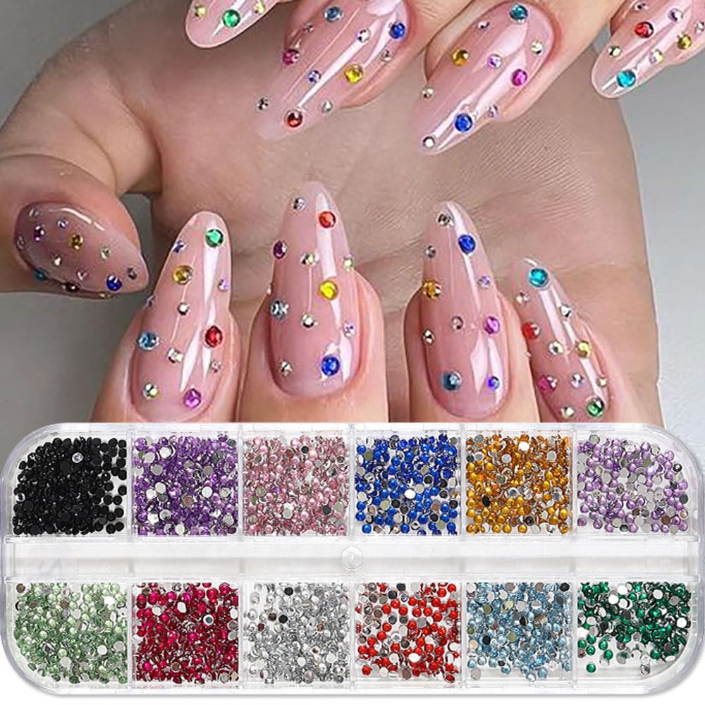 Jaliya 12-grid colorful rhinestones box for precise color selection in nail art