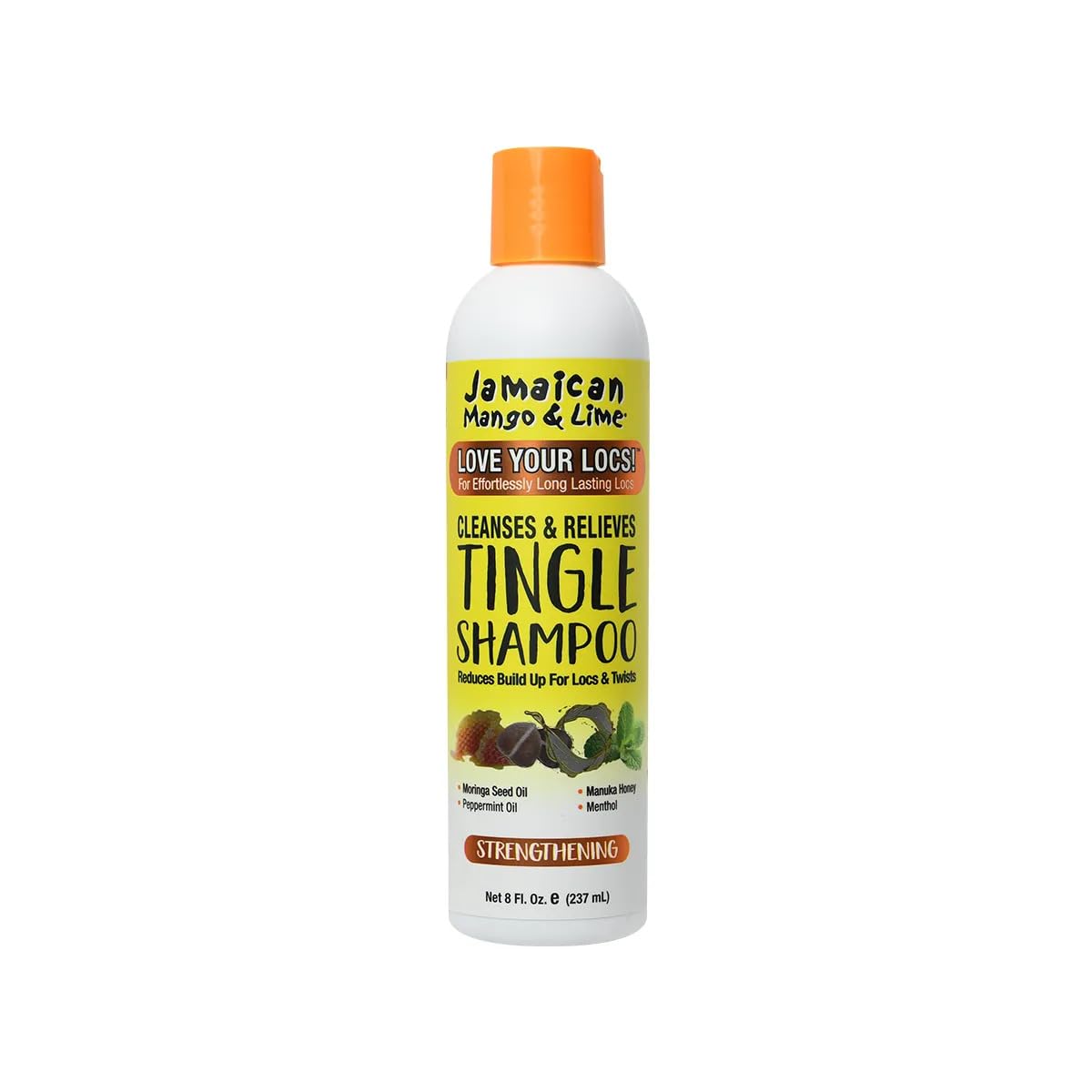 Jamaican Mango & Lime Love Your Locs bottle showing tingling shampoo for refreshing scalp sensation.