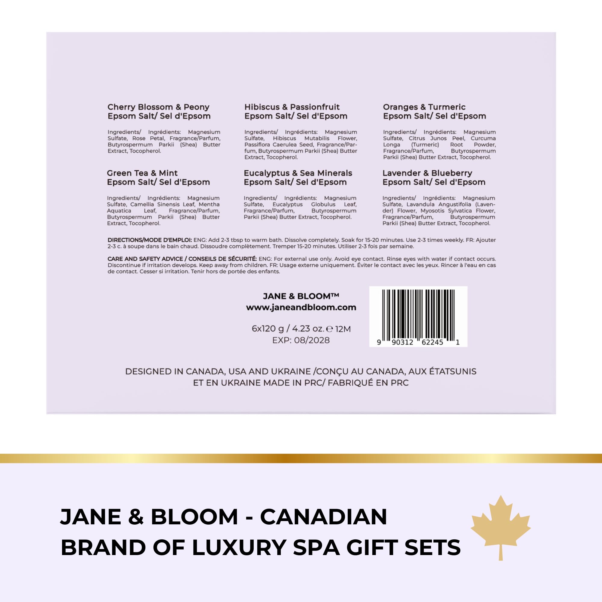 Jane & Bloom 120 g glass jar bath salts for spa-like routine