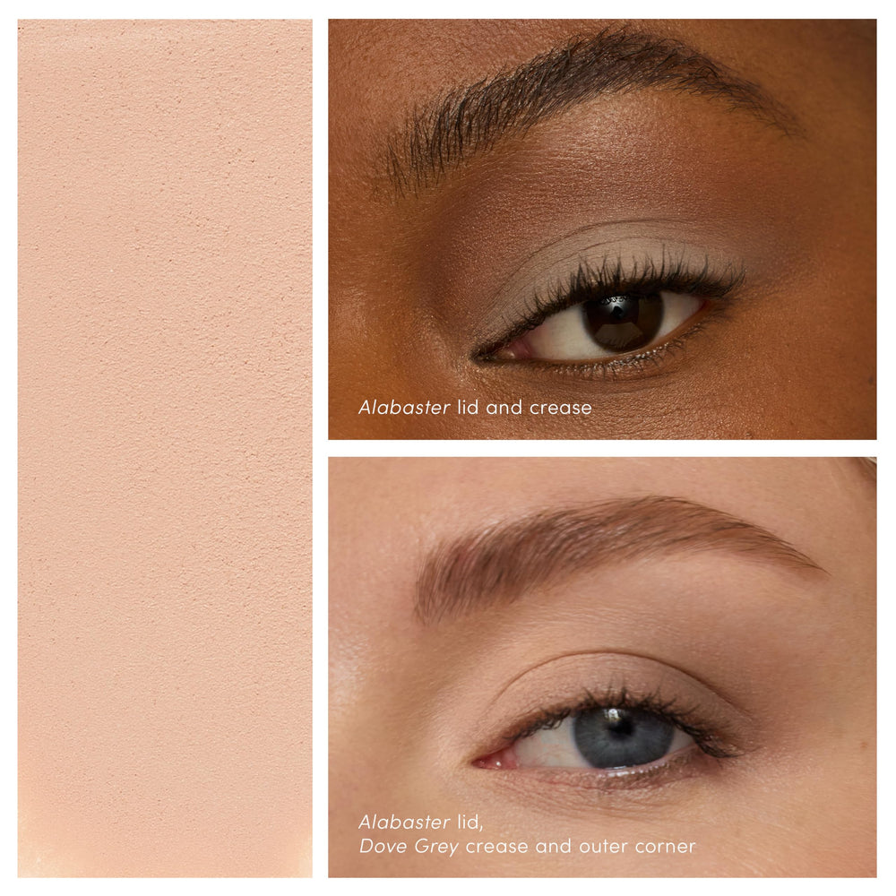 Alabaster shade on lid provides a versatile base for daytime to evening looks.