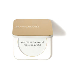 Jane Iredale Gold Refillable Compact open to reveal a generous mirror for on-the-go touch-ups.