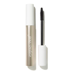 Jane Iredale Lash Fixation tubing mascara swatch showing lifted, defined lashes and long-lasting wear