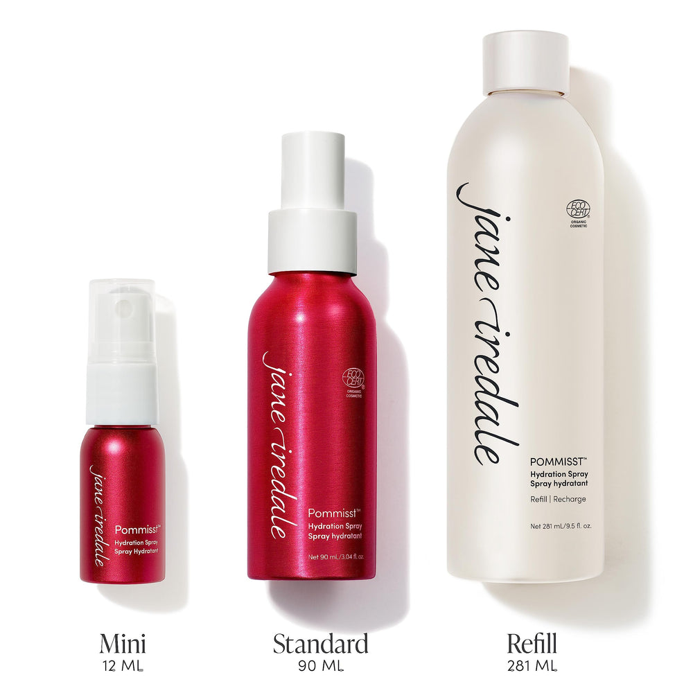 Jane Iredale Pommisst pomegranate extract shown on label to protect skin from environmental stress.
