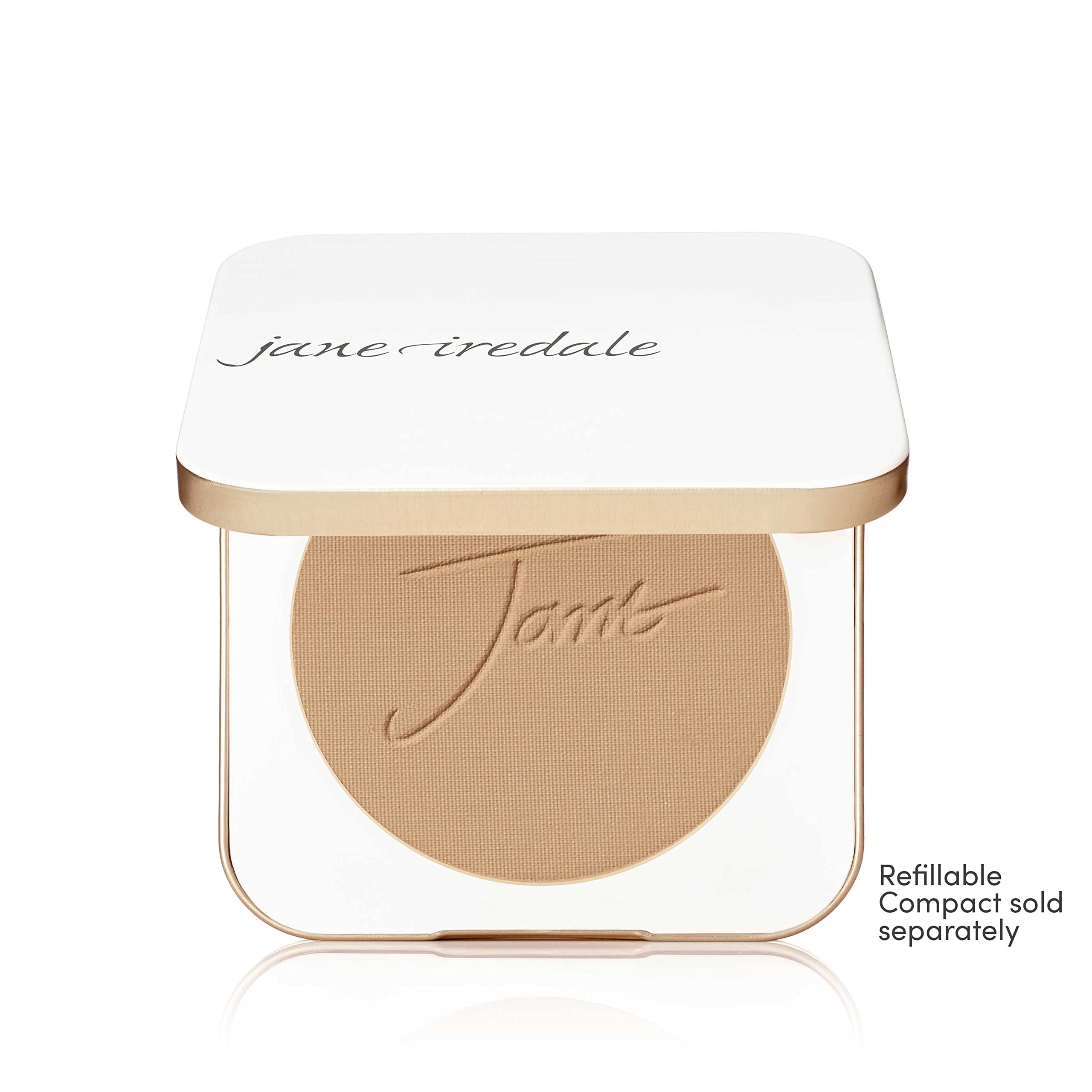 Jane Iredale PurePressed Base Latte close-up texture shows lightweight mineral formula.