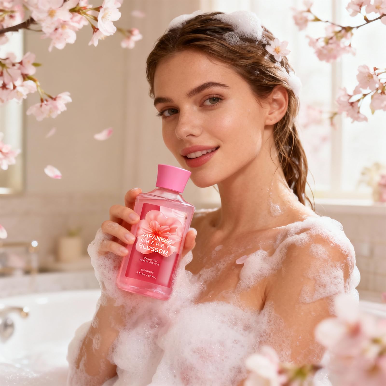 Conjunto spa japonesa flor de cerezo: loción corporal para hidratación suave y duradera
