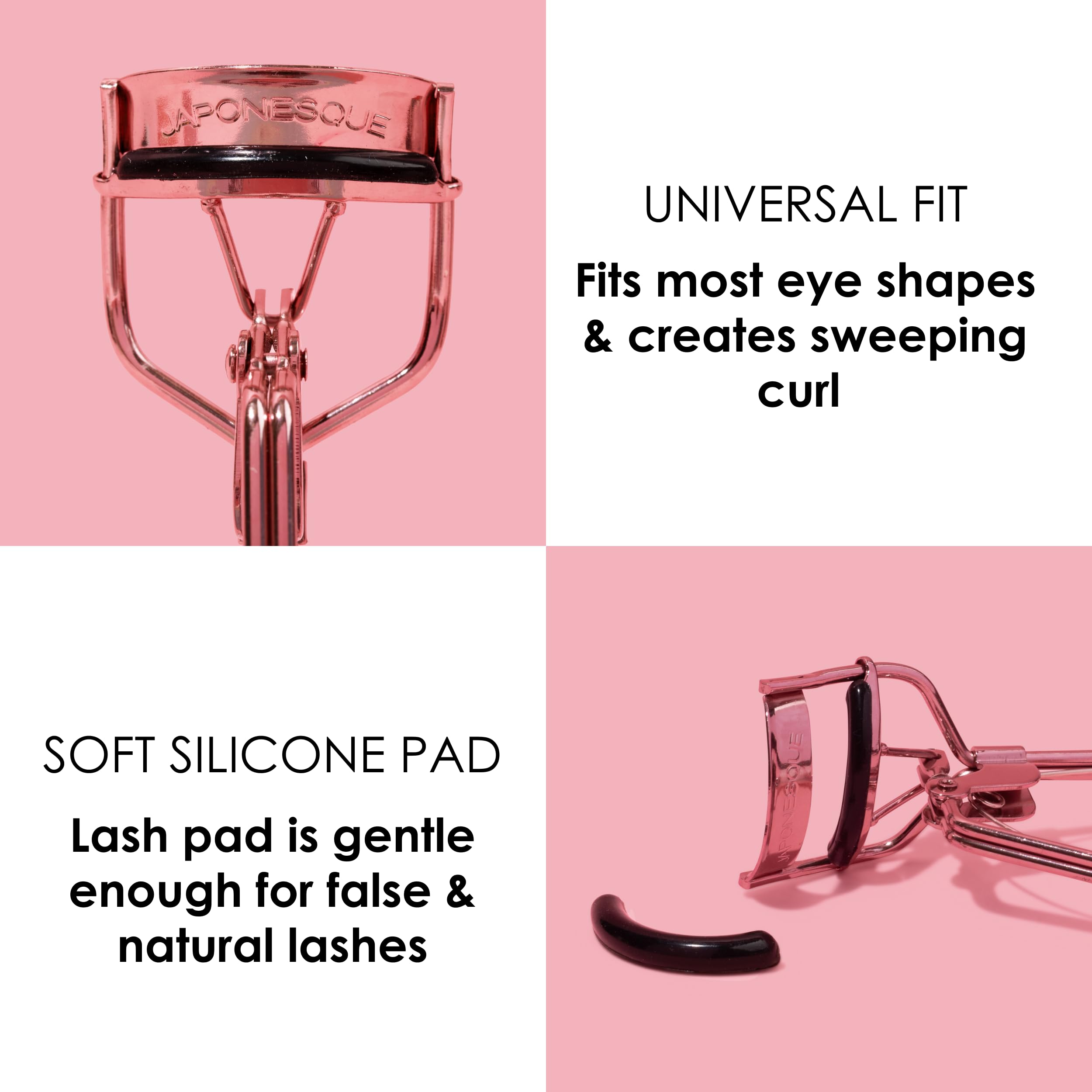 Soft lash pad cushions lashes for smooth curling on JAPONESQUE curler