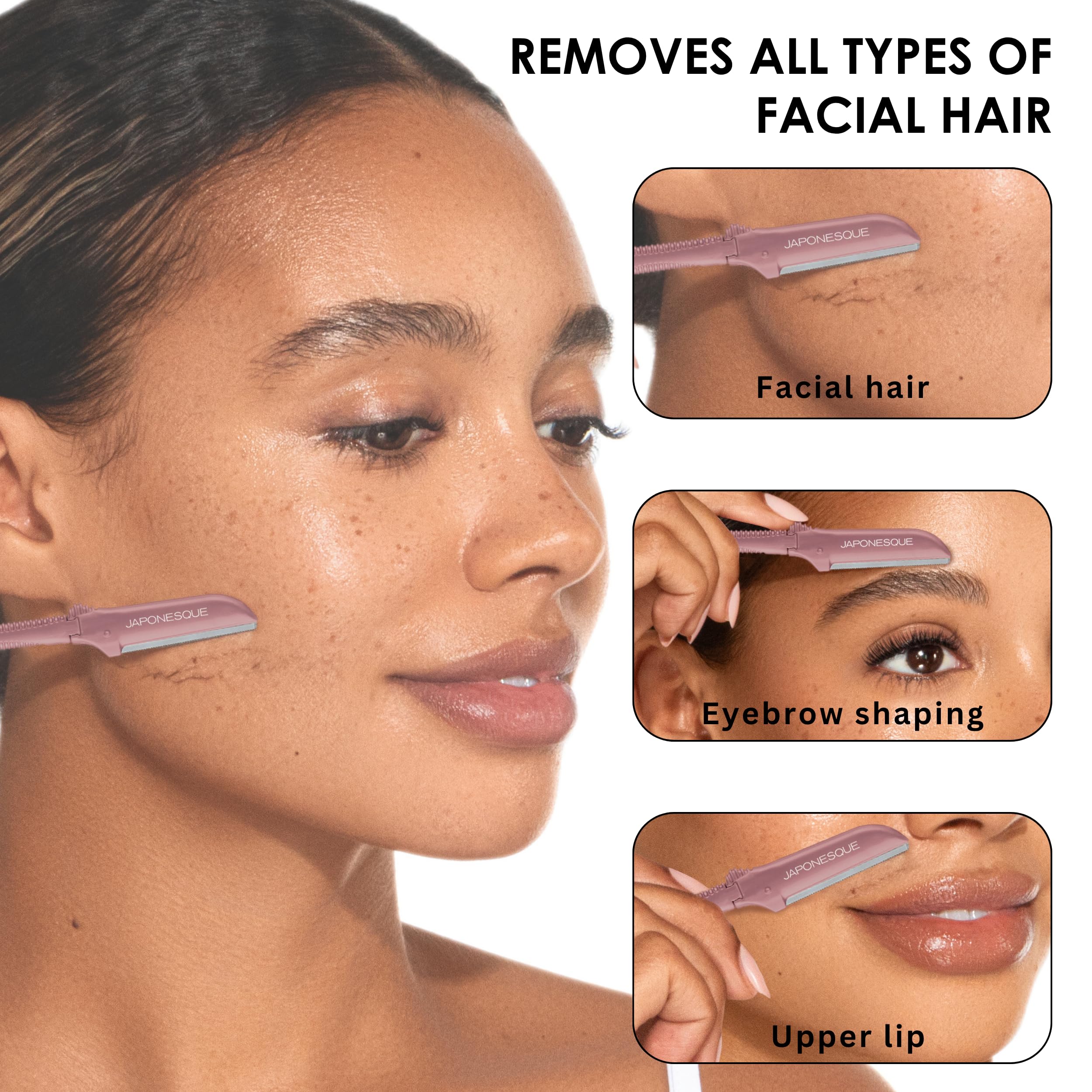 JAPONESQUE Dermaplaner lip and chin use shows gentle hair removal on delicate areas.