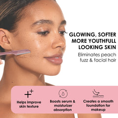 JAPONESQUE Dermaplaner blade detail showcases ultra-sharp stainless steel for clean exfoliation.