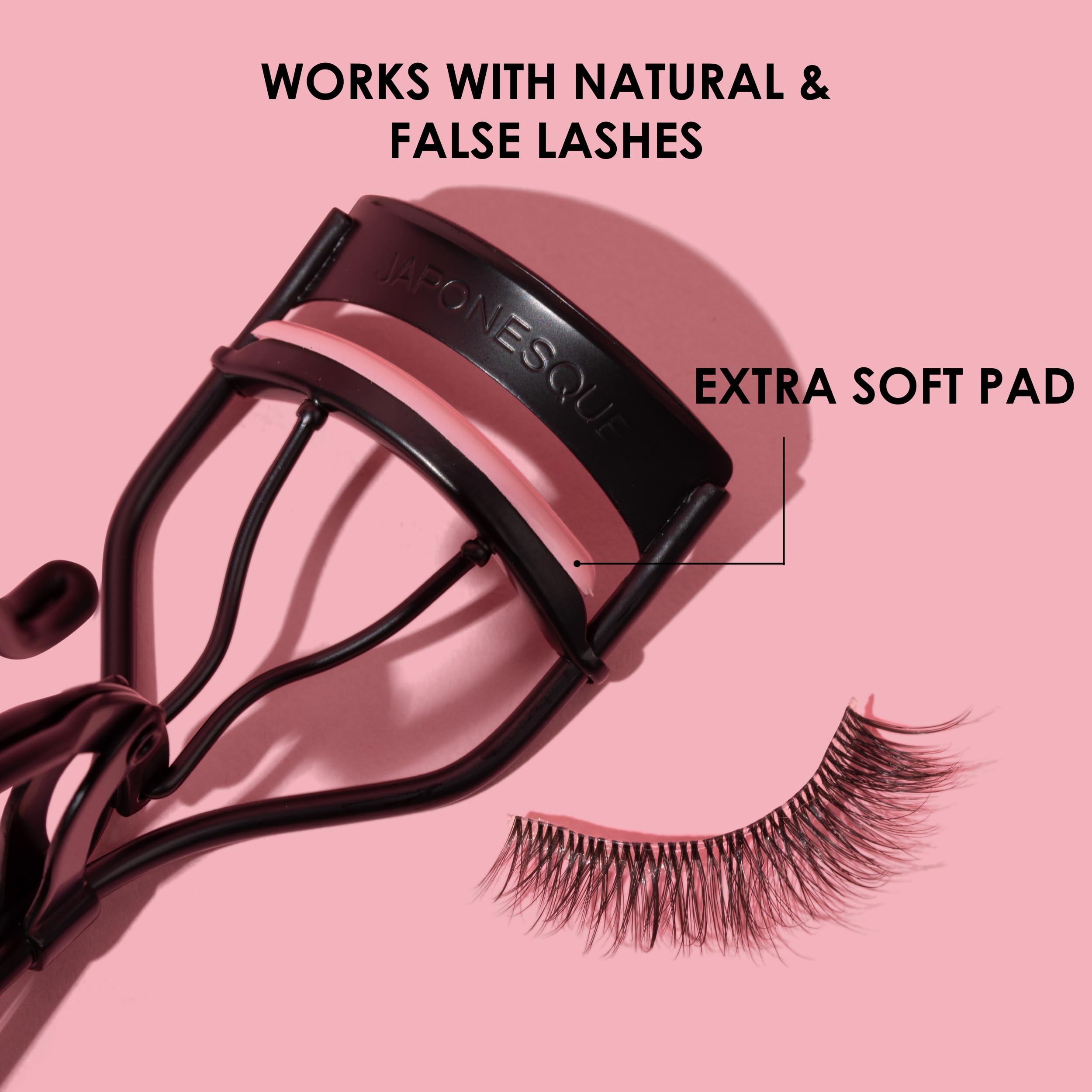 JAPONESQUE lash curler in use delivering curl that lasts up to eight hours.