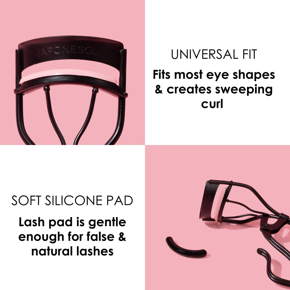 JAPONESQUE lash curler wide surface supports larger eyes and long lash lines.