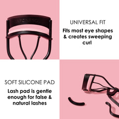 JAPONESQUE lash curler wide surface supports larger eyes and long lash lines.