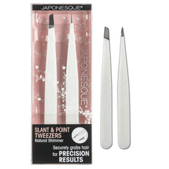 JAPONESQUE Pointed Tweezers tips gleam for precise hair removal and fine-detail plucking.