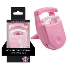 JAPONESQUE Travel Eyelash Curler pink front view offers quick lift on the go
