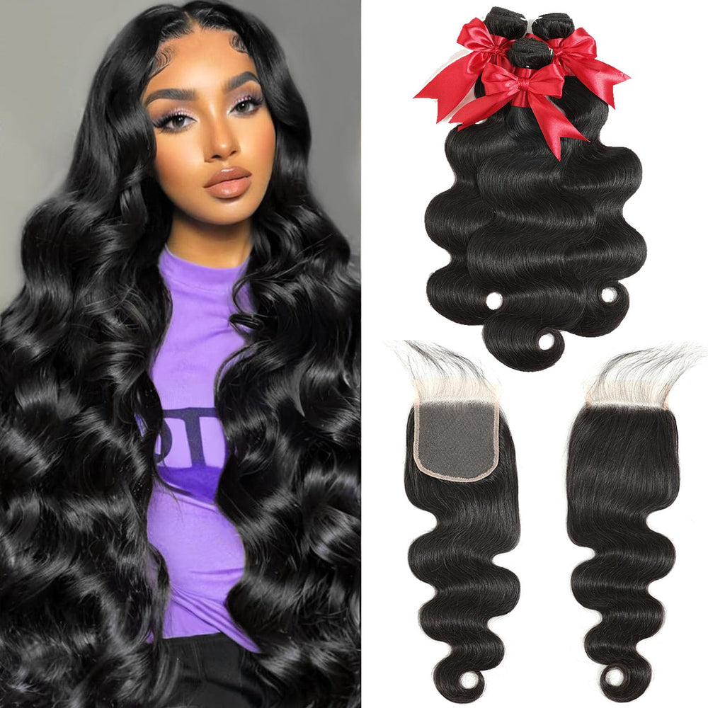 JARAMA 12A body wave bundles with closure for a natural blend and easy sew-in results